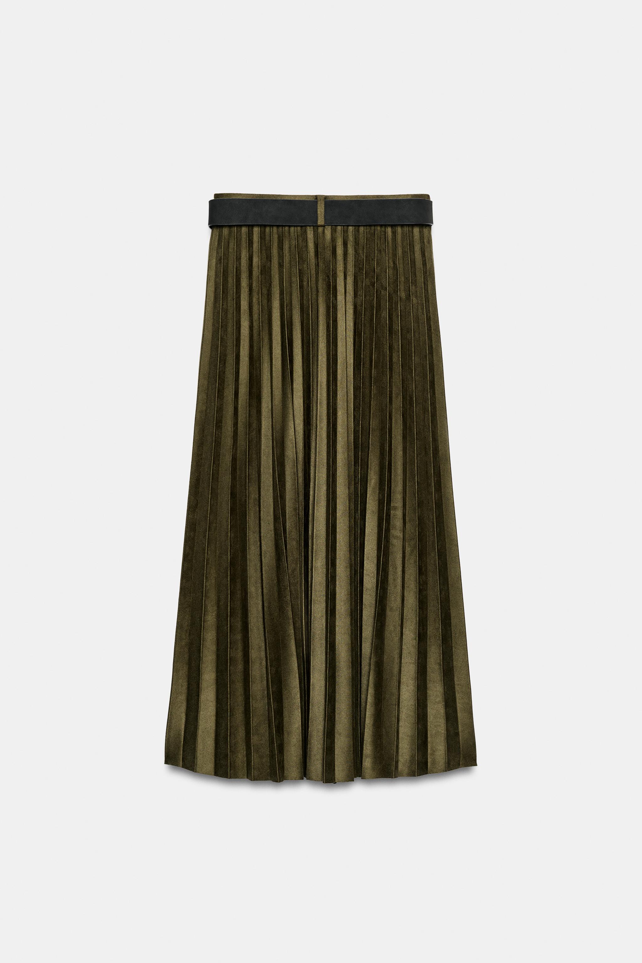 PLEATED MIDI SKIRT WITH BELT - Khaki | ZARA South Africa