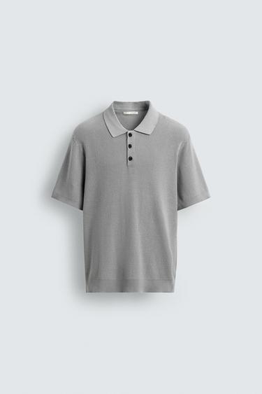 Zara PEARL KNIT POLO SHIRT - Gray