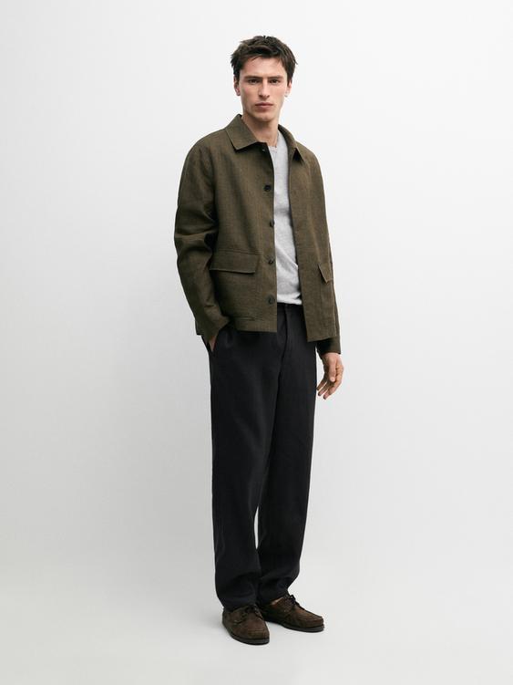 100% linen overshirt with pockets and striped detail from Zara - $220