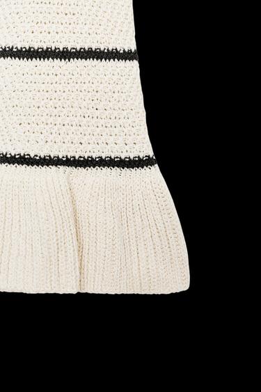 Zara TEXTURED KNIT SPAGHETTI STRAP TOP - Ecru / Black