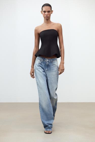 Zara PEPLUM BANDEAU TOP - Black - Image 0