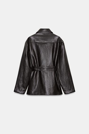 VESTE LONGUE EN MATIÈRE SYNTHÉTIQUE AVEC CEINTURE - Marron de Zara - Image 6