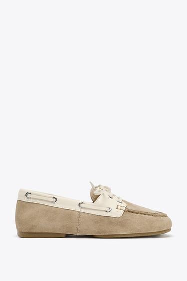 MOCASSINS COMBINÉS À LACETS EN DAIM - Blanc écru de Zara