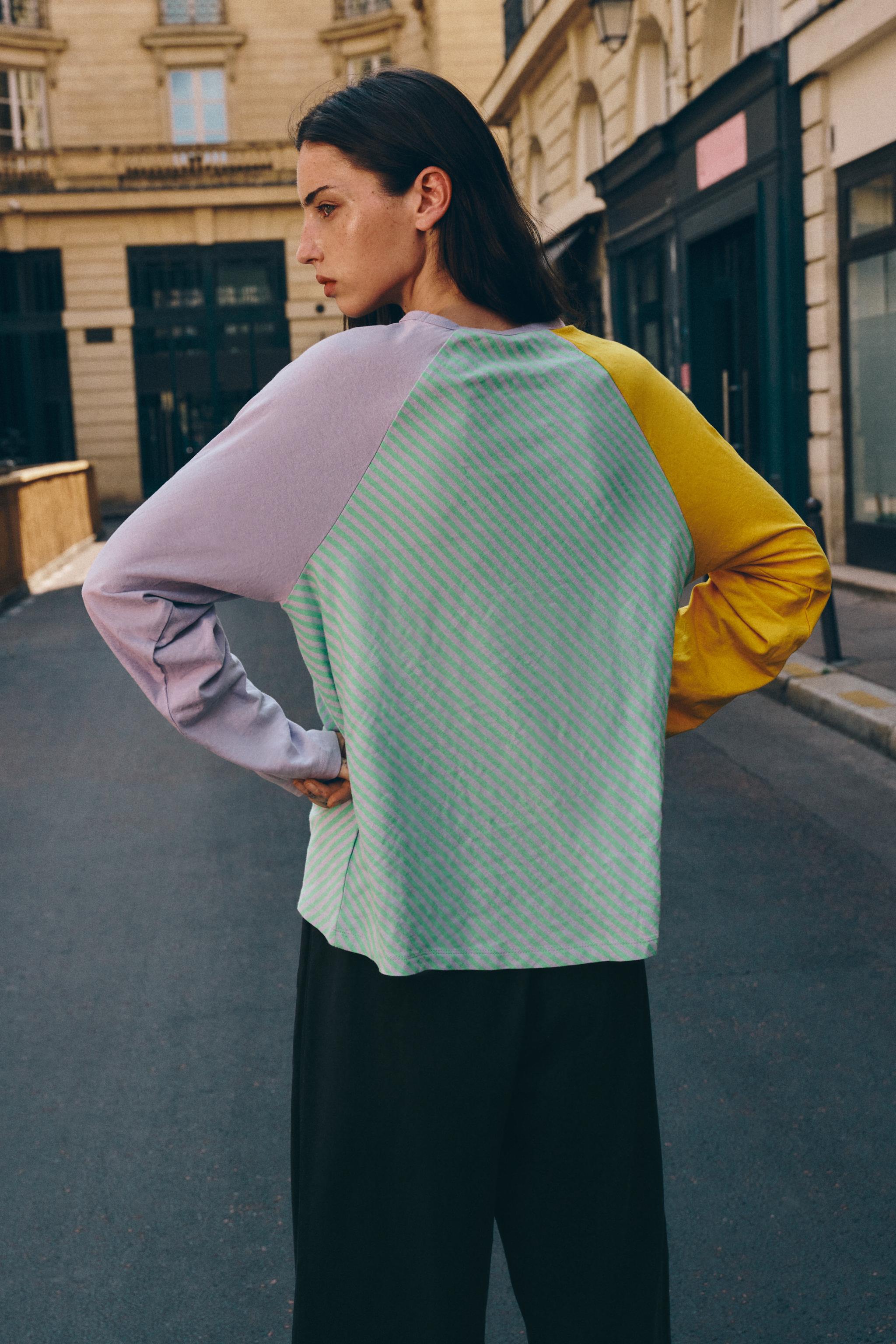 Женские футболки Zara TRICOLOR COTTON AND LINEN T-SHIRT — фото 3