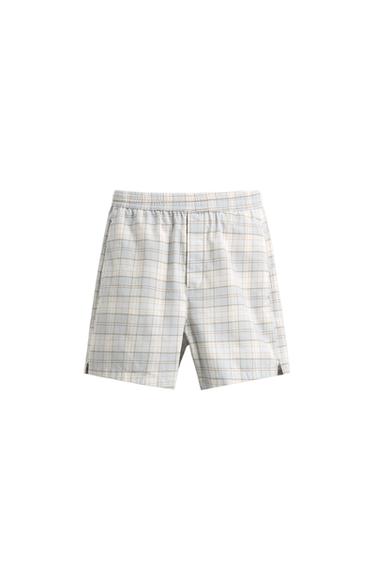 REGULAR FIT CHECK BERMUDA SHORTS - Sky blue by Zara