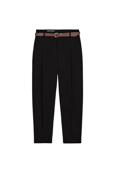 CROPPED TROUSERS WITH DARTS AND BELT - Black by Zara