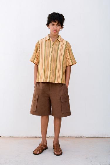 CAMISA RÚSTICA RAYAS - Naranja de Zara