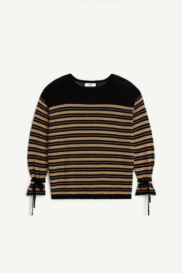 STRIPED LINEN BLEND JUMPER - Sand / Black by Zara