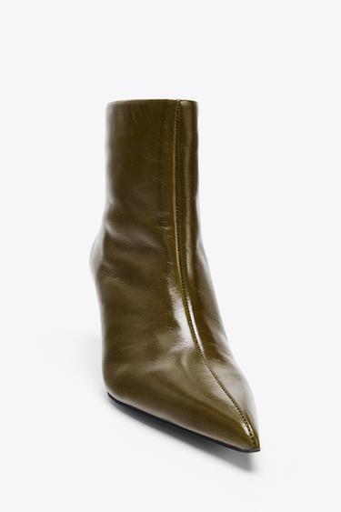 BOTTINES EN CUIR À TALONS INCURVÉS - Vert de Zara - Image 5
