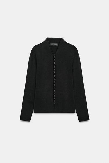 FABRIC-COVERED BUTTON CARDIGAN - Black by Zara - Image 0