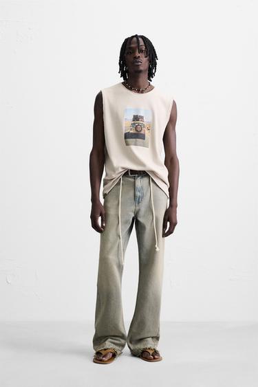 PRINTED KNIT TANK TOP - Light sand by Zara - Image 0