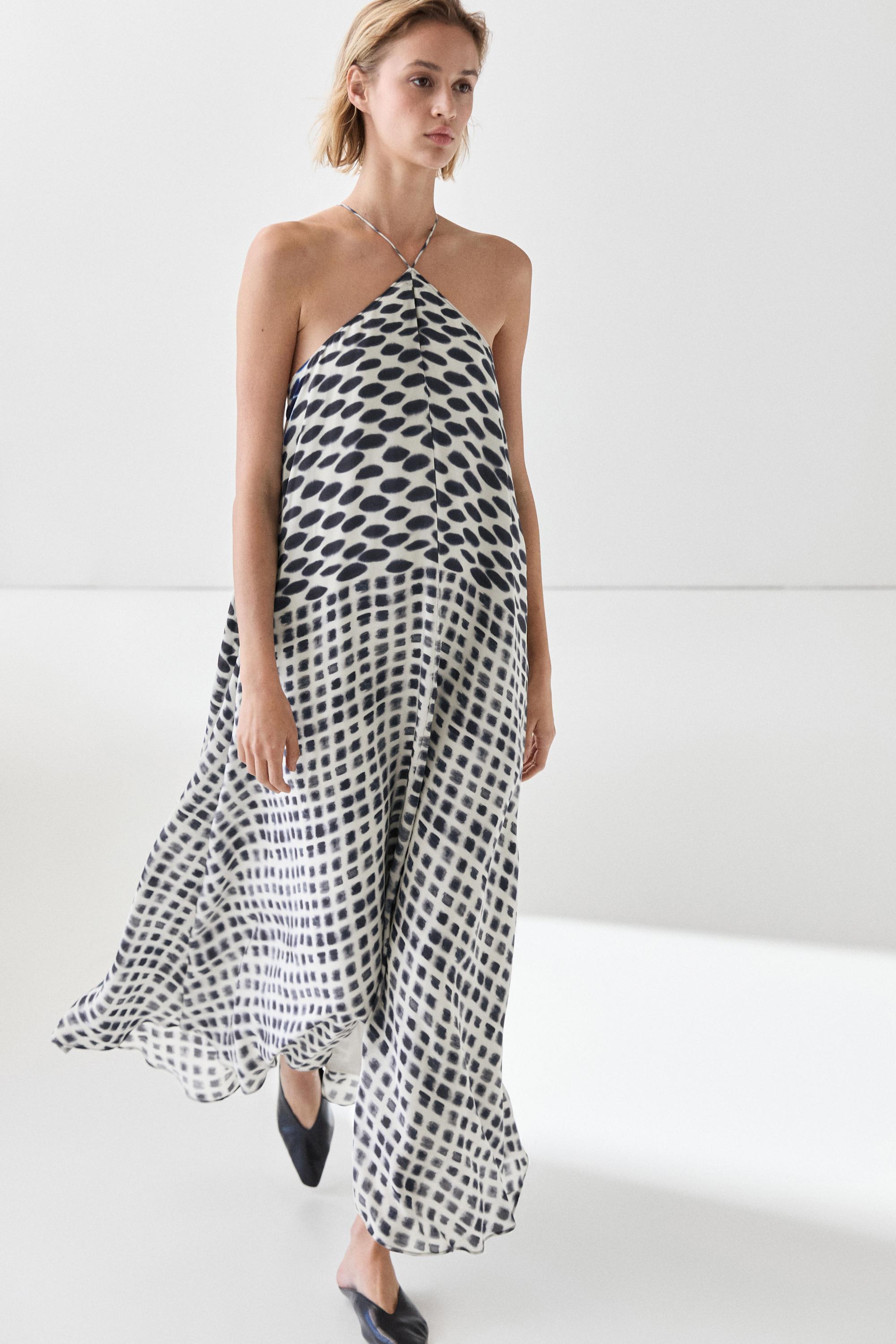 Printed flared midi dress — White