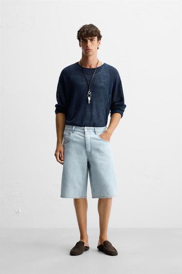 BERMUDA DENIM BAGGY FIT - lys blå fra Zara