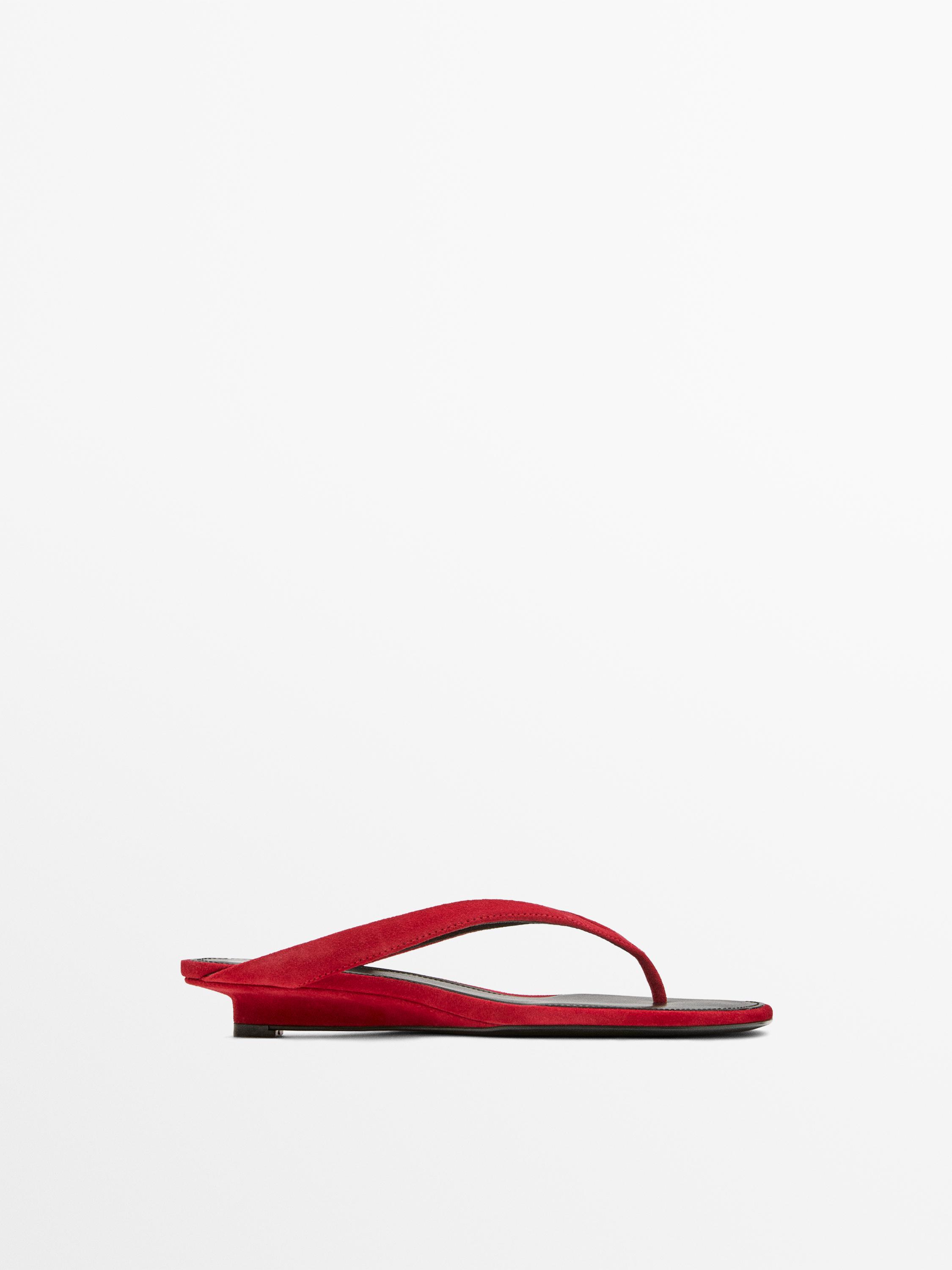 Mid-heel sandals with toe divider — Red