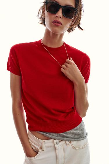 WOOL BLEND KNIT TOP - Red by Zara