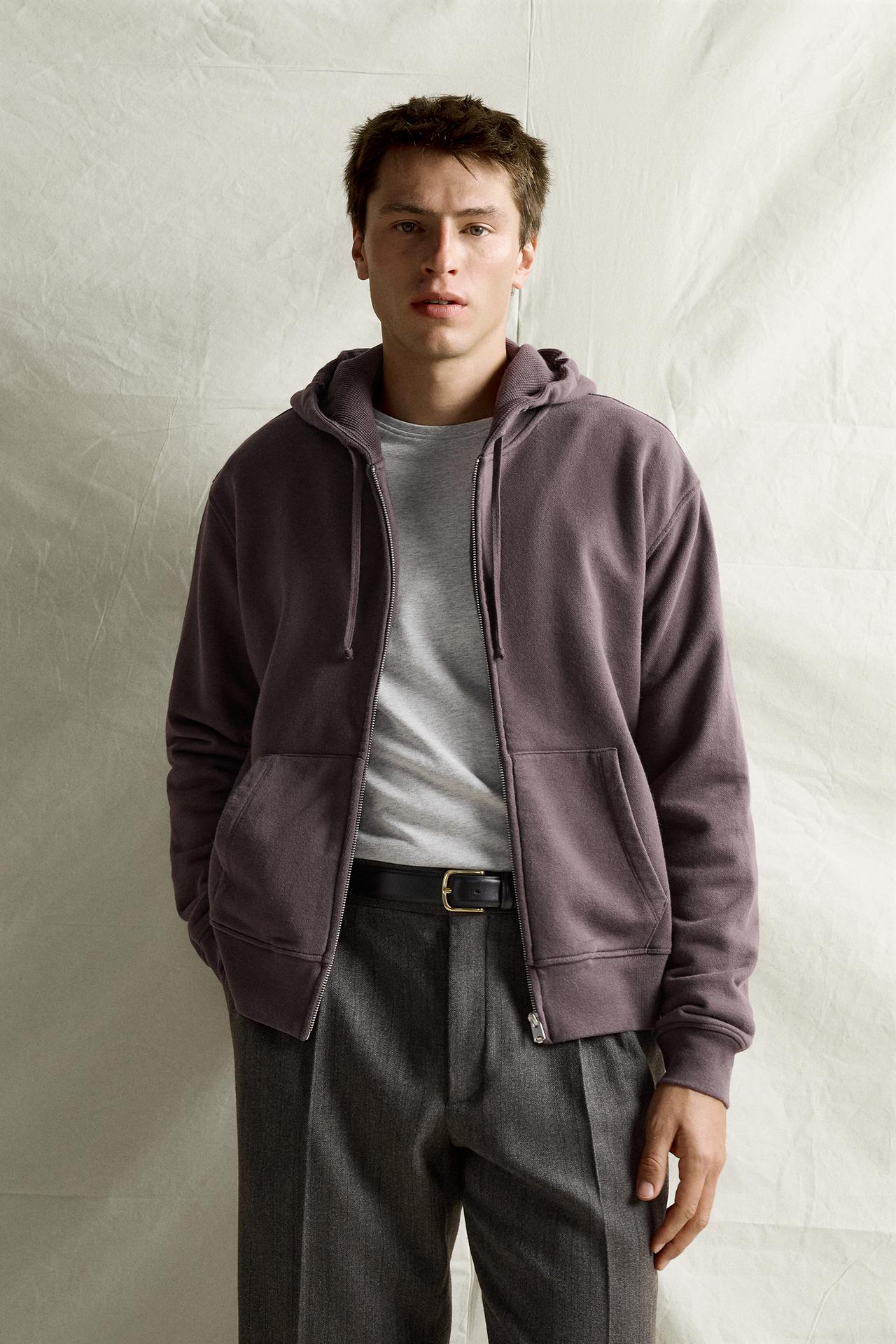 WASHED ZIP-UP HOODIE — Dark plum
