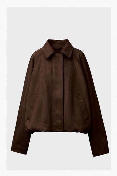 CAZADORA BOMBER EFECTO ANTE - Chocolate de Zara