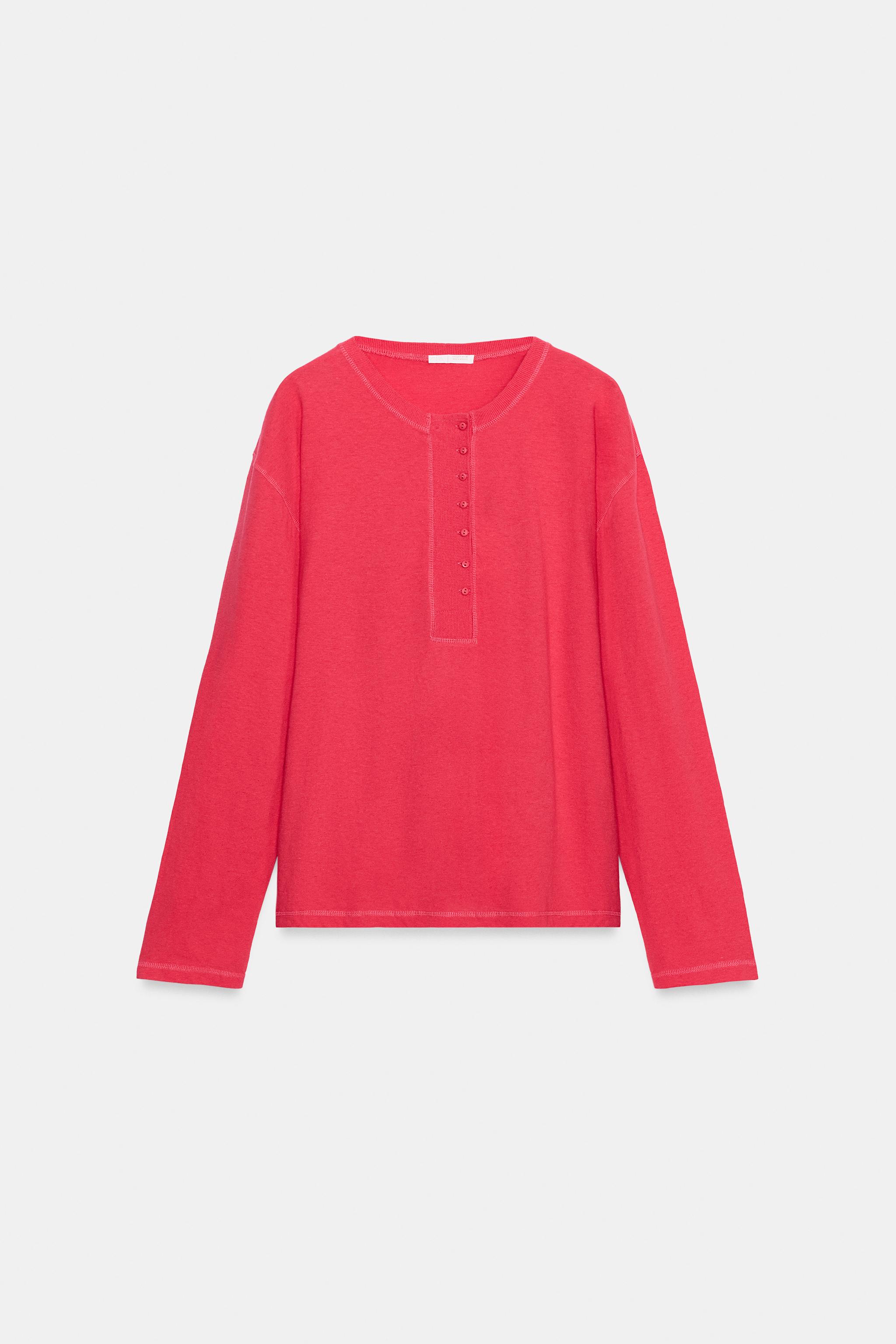 Zara KETEN İÇERİKLİ DÜĞMELİ YAKA T-SHIRT görsel 6