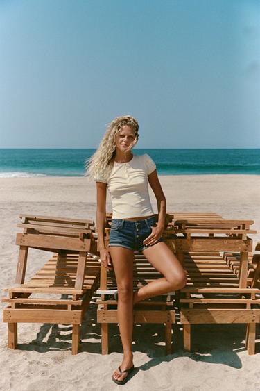 SHORT MINI EN DENIM TRF À BOUTONS - Bleu marine de Zara
