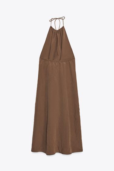 FLOWING OPEN BACK HALTERNECK DRESS - Dark brown by Zara - Image 2