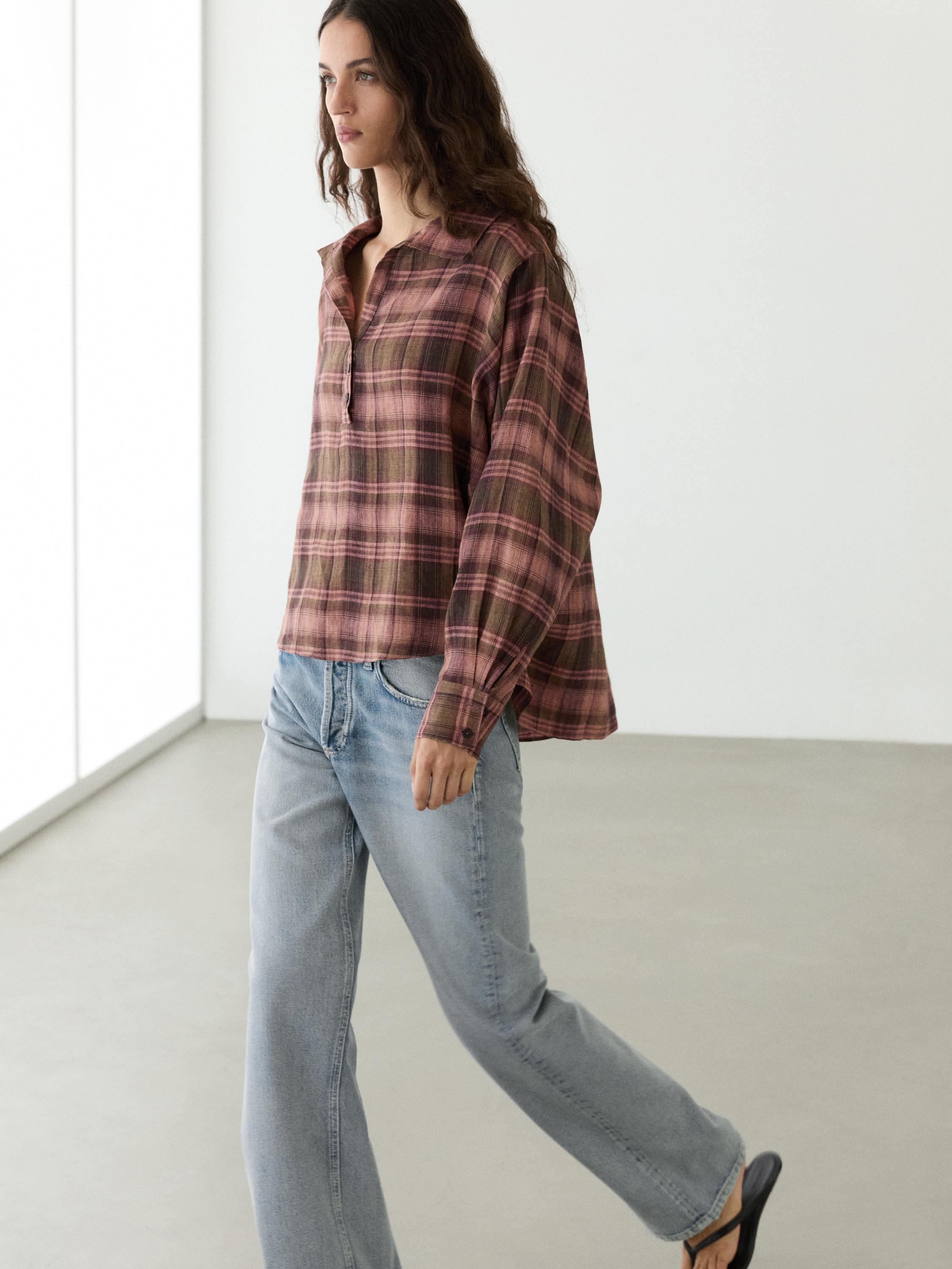 Flowing 100% linen check shirt
