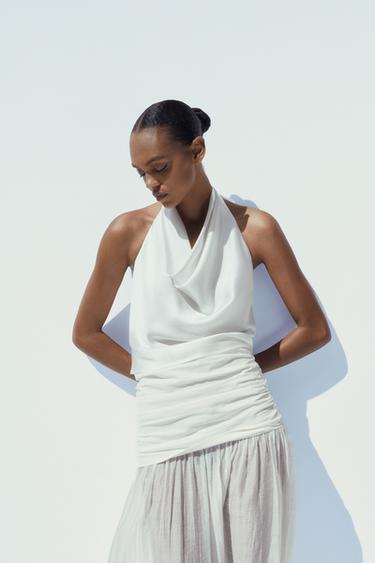 TOP SATINÉ HALTER - Blanc de Zara - Image 1