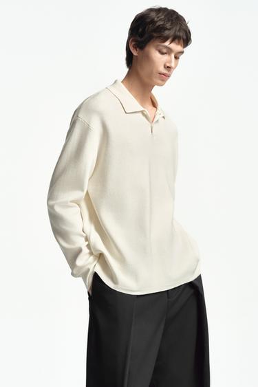 Zara 柔感針織POLO衫 - 磨白色