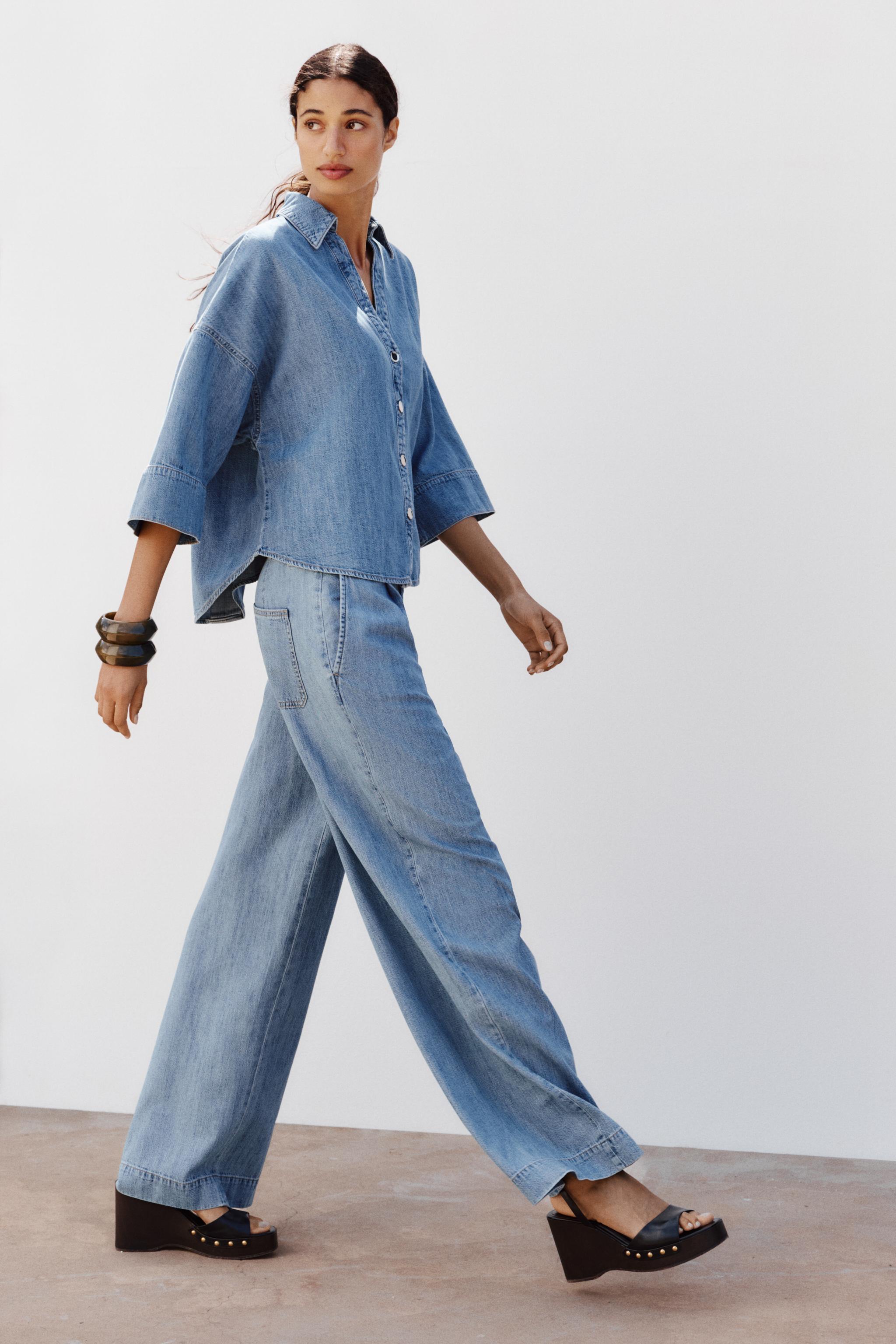 HIGH RISE Z1975 DARTED WIDE LEG JEANS - Mid-blue | ZARA