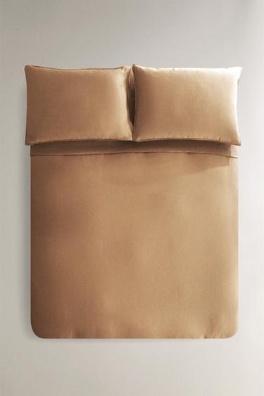 WASHED LINEN DUVET COVER (140 GXM²) - camel by Zara