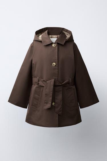 HOODED TRENCH COAT WITH CHECK LINING - Brown by Zara