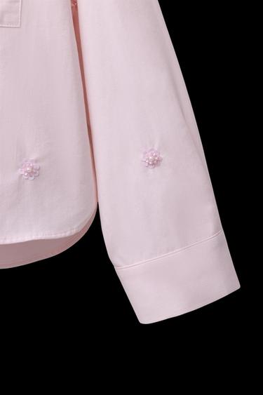 CAMISA FLORES ABALORIOS - Rosa palo de Zara