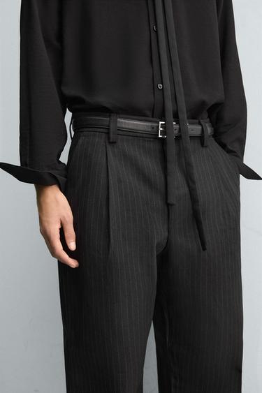 STRIPED TEXTURED CHINO TROUSERS - Blue by Zara