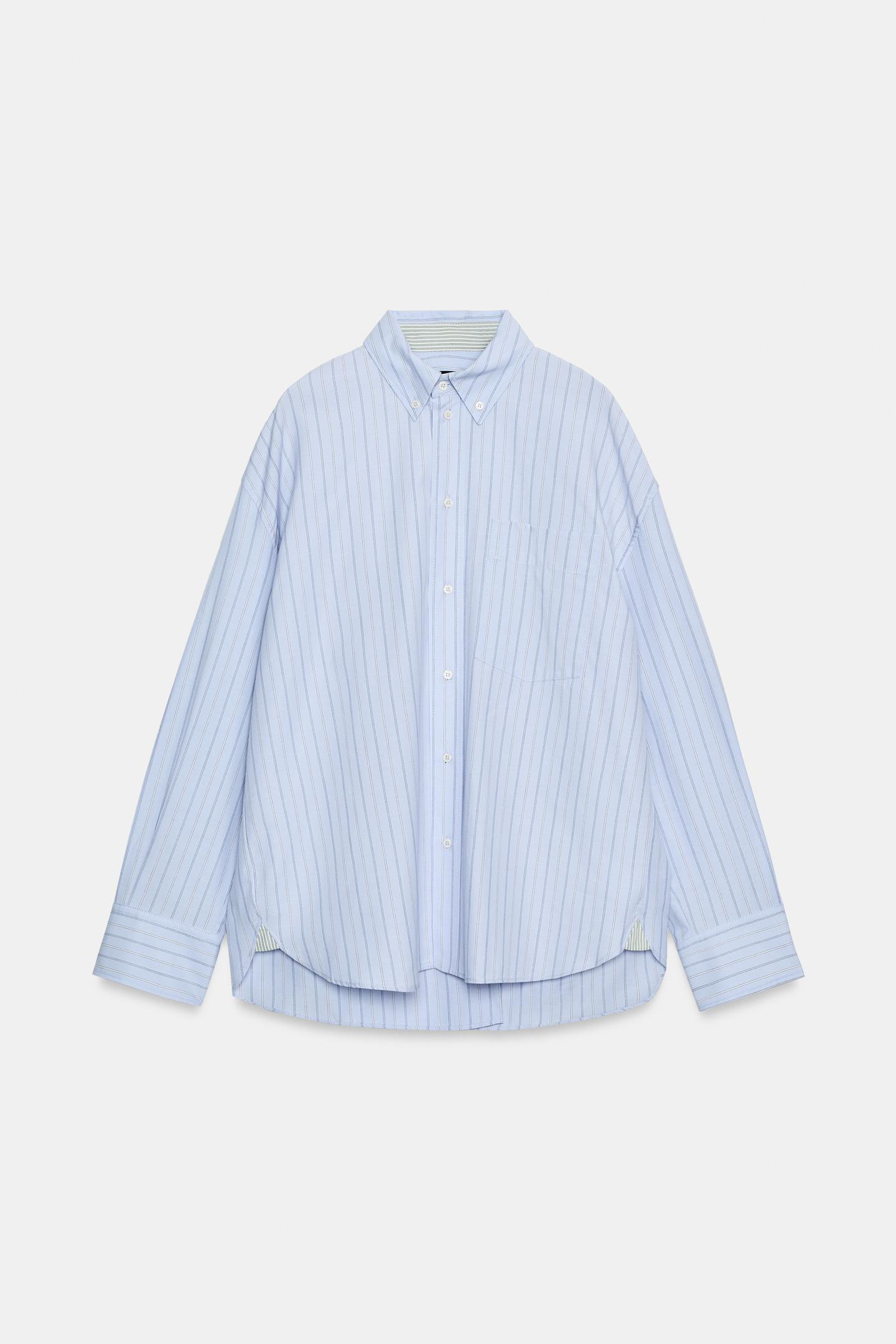 Женская рубашка Zara Striped Oxford Shirt ZW Collection, цвет: Небесно-голубой — фото 7