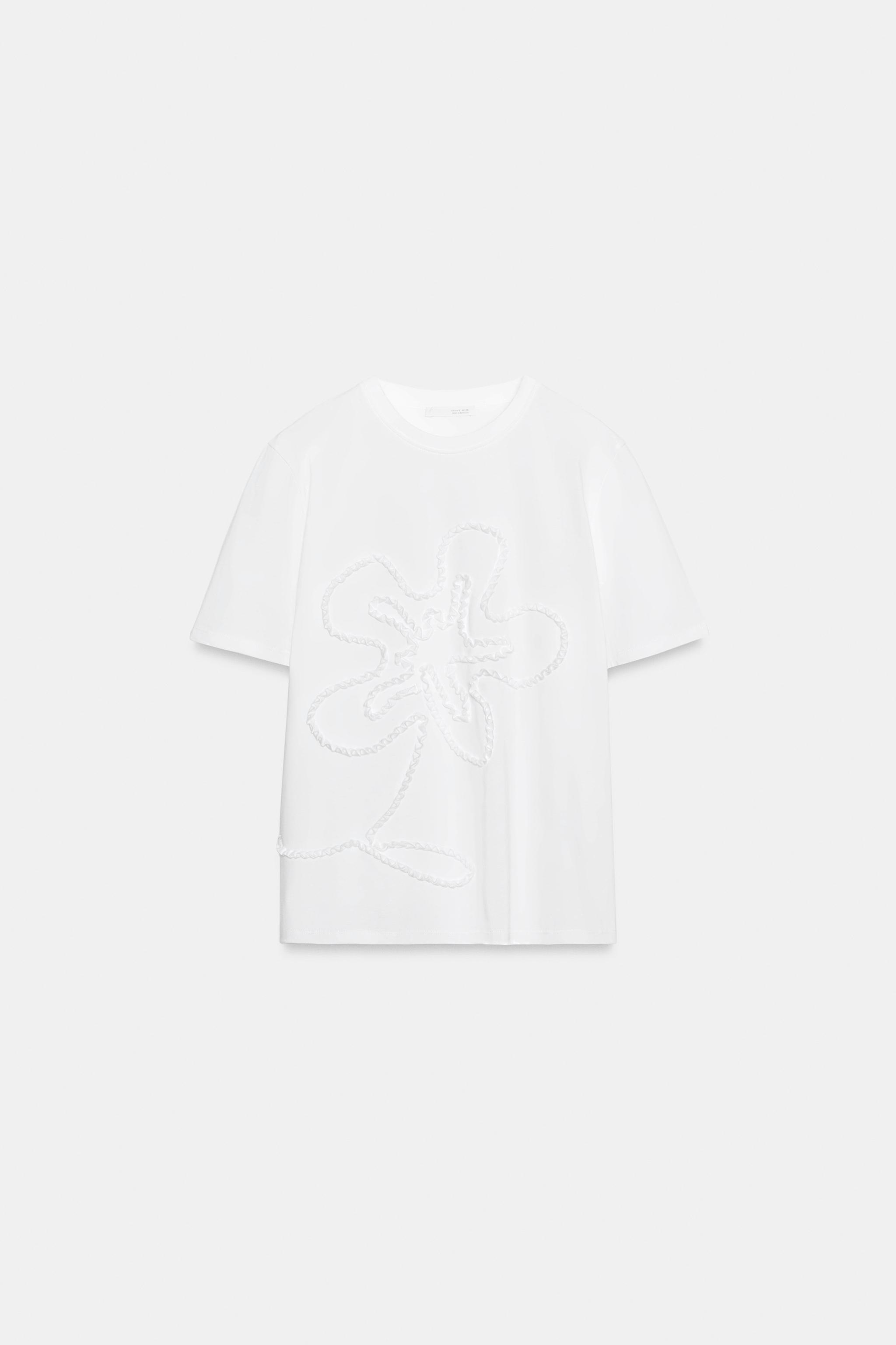 Женские футболки Zara EMBOSSED FLORAL T-SHIRT — фото 6