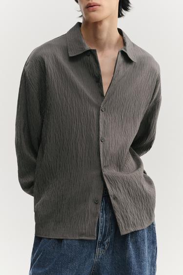 Zara 皺紋效果條紋垂墜襯衫 - 灰色