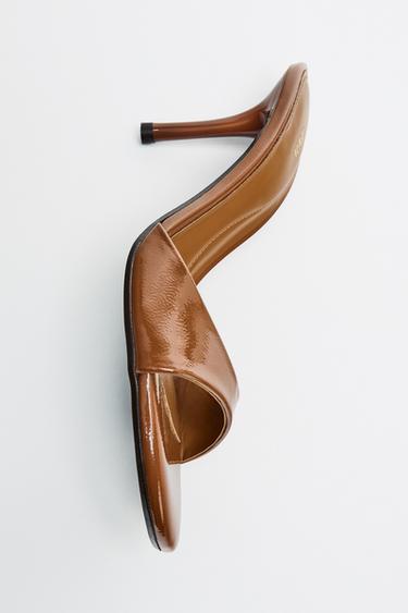 FAUX PATENT FINISH MULE HEELS - camel by Zara