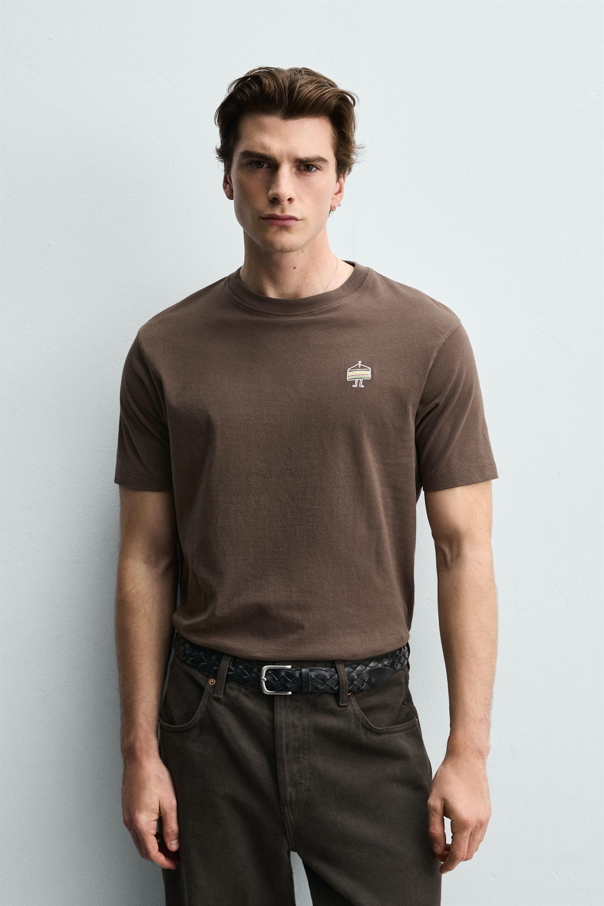 EMBROIDERED SANDWICH T-SHIRT - Light brown | ZARA United States