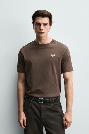 T-SHIRT BRODÉ SANDWICH - Marron clair de Zara - Image 1