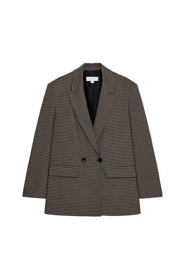 BLAZER متصالب OVERSIZE بنقشة مربعات - بني / خام الخاص بـ Zara
