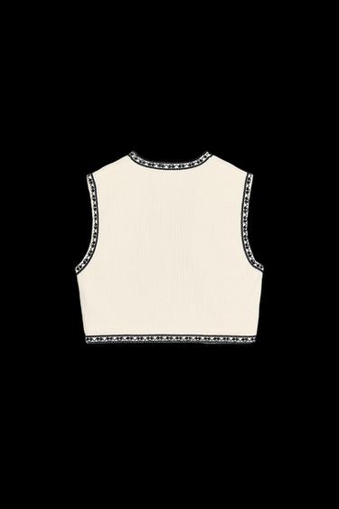 Zara EMBROIDERED VEST - White