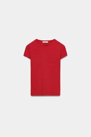 SLIM FIT SHORT SLEEVE T-SHIRT - Red by Zara