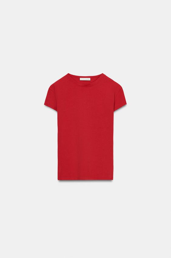 CAMISETA ENTALLADA MANGA CORTA - Rojo de Zara - Imagen 0