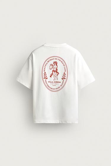 コントラストプリント リラックスフィットTシャツエクリュZaraのコントラストプリント リラックスフィットTシャツ - エクリュ 