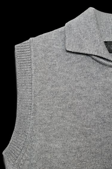 KNITTED POLO COLLAR TANK TOP - Light grey by Zara