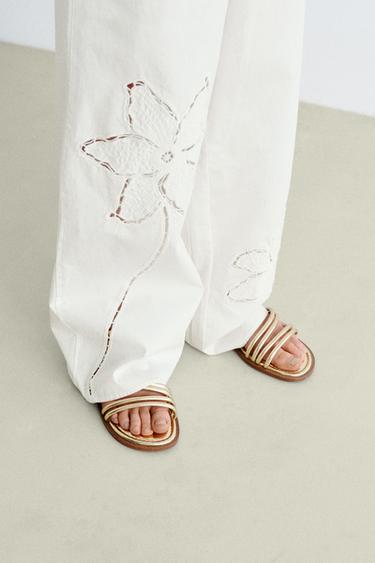 METALLIC SANDALS WITH STRAPS - Gold by Zara - Image 0
