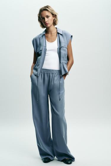 SOFT-TOUCH WIDE-LEG TROUSERS - Blue / Grey by Zara