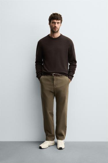 STRAIGHT-LEG TWILL TROUSERS - Dark khaki by Zara