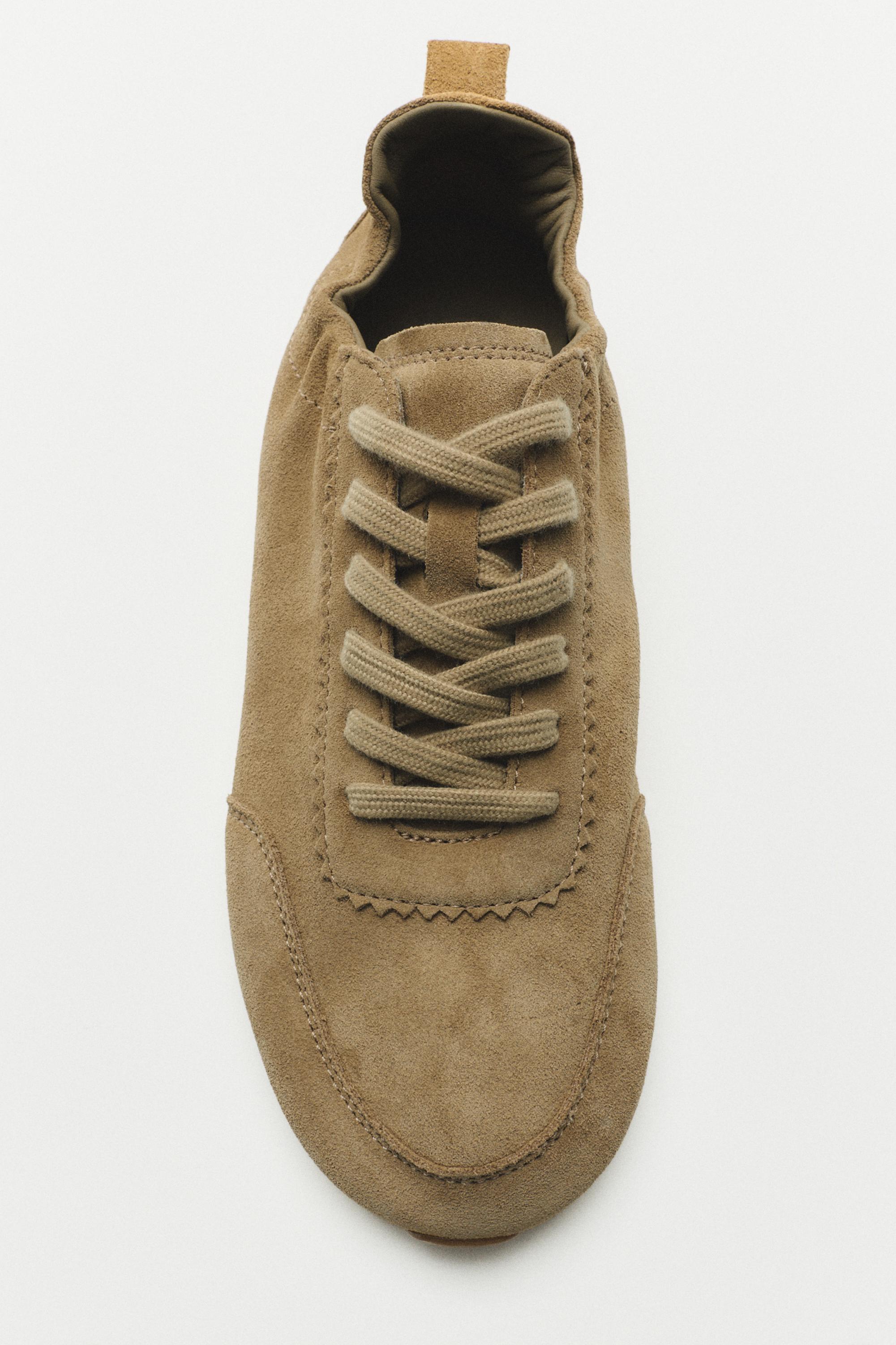 Soft leather trainers — Camel Brown