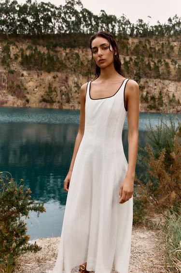 MIDI DRESS WITH CONTRAST PIPING - Oyster-white by Zara