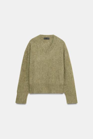 PULL EN MAILLE EFFET BROSSÉ - Kaki de Zara - Image 5